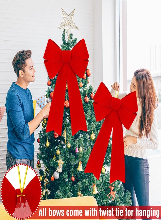 قطعتان من زينة عيد الميلاد، فيونكات عيد الميلاد الكبيرة مقاس 12 × 18 بوصة، فيونكات مخملية حمراء من مادة PVC للاستخدام الداخلي والخارجي لشجرة عيد الميلاد، فيونكات إكليل، لوازم حفلات، زينة عيد الميلاد للباب والمدفأة والدرج والدرابزين والشرفة - Image 5
